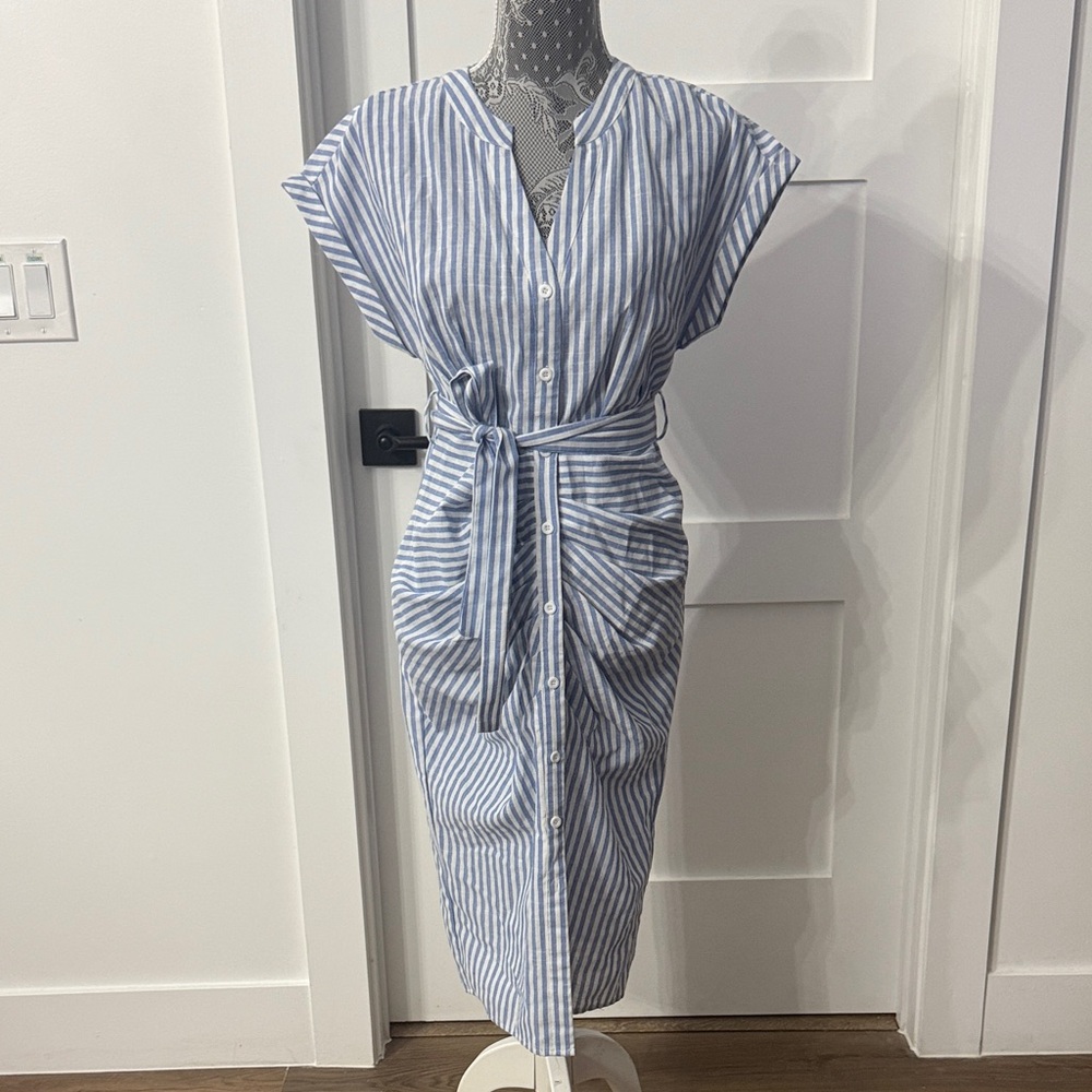 SHEIN Blue and White Striped Midi Dress